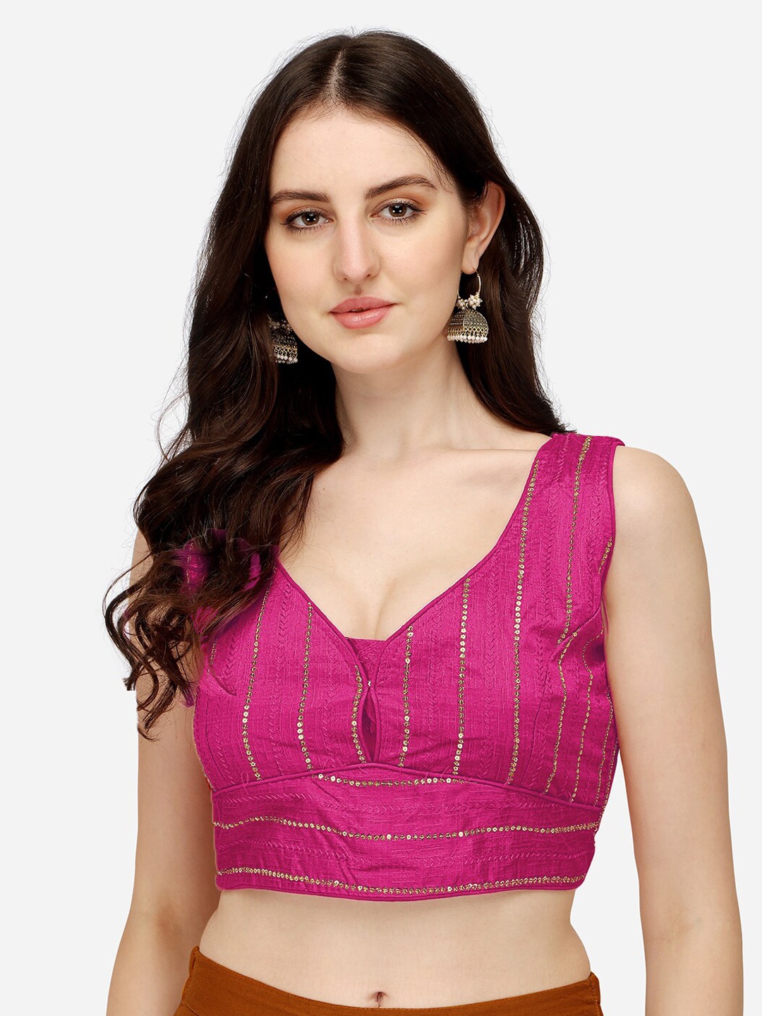Sumaira Tex Women Grey Embroidered Silk Saree Blouse, Pink