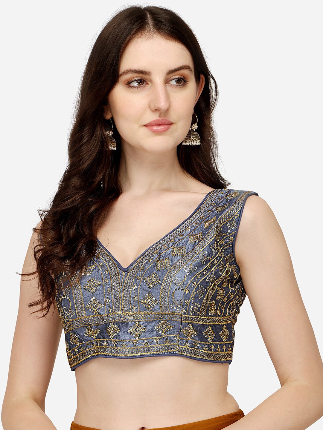 

Sumaira Tex Grey Embroidered Silk Saree Blouse
