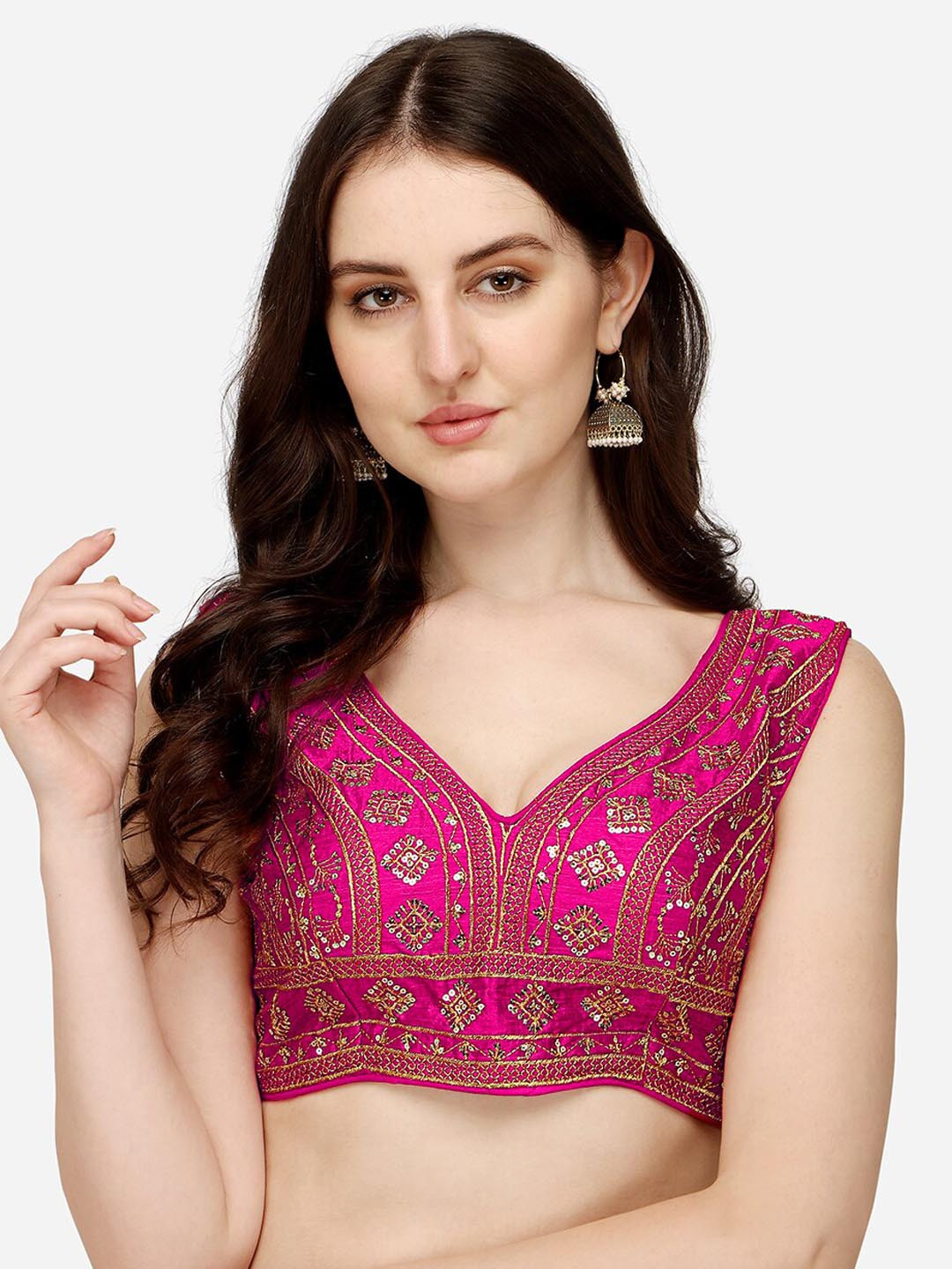 

Sumaira Tex Women Pink Embroidered Silk Saree Blouse