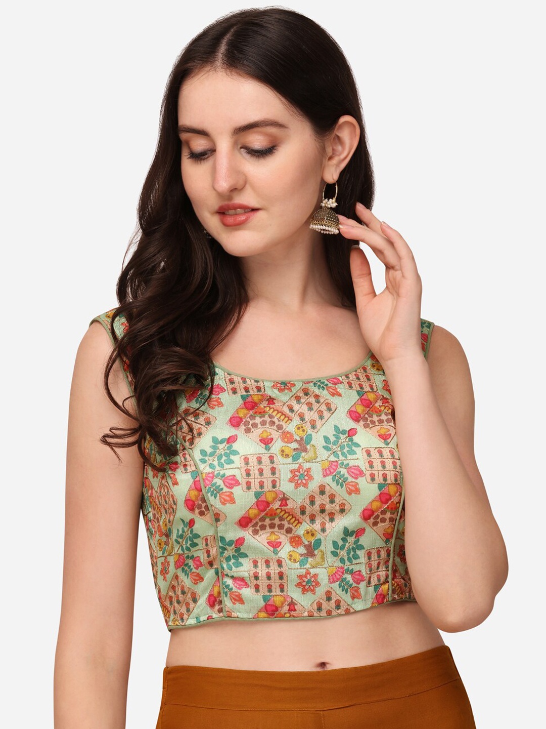 Sumaira Tex Women Olive Green Printed Saree Blouse