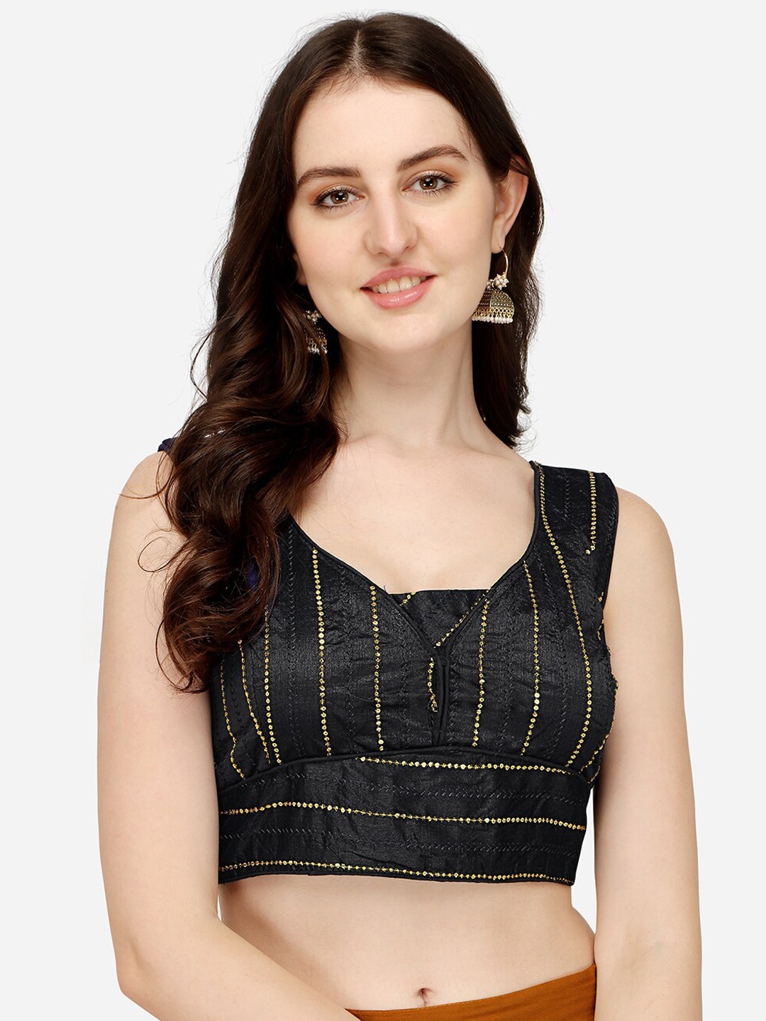 

Sumaira Tex Black Embroidered Silk Saree Blouse