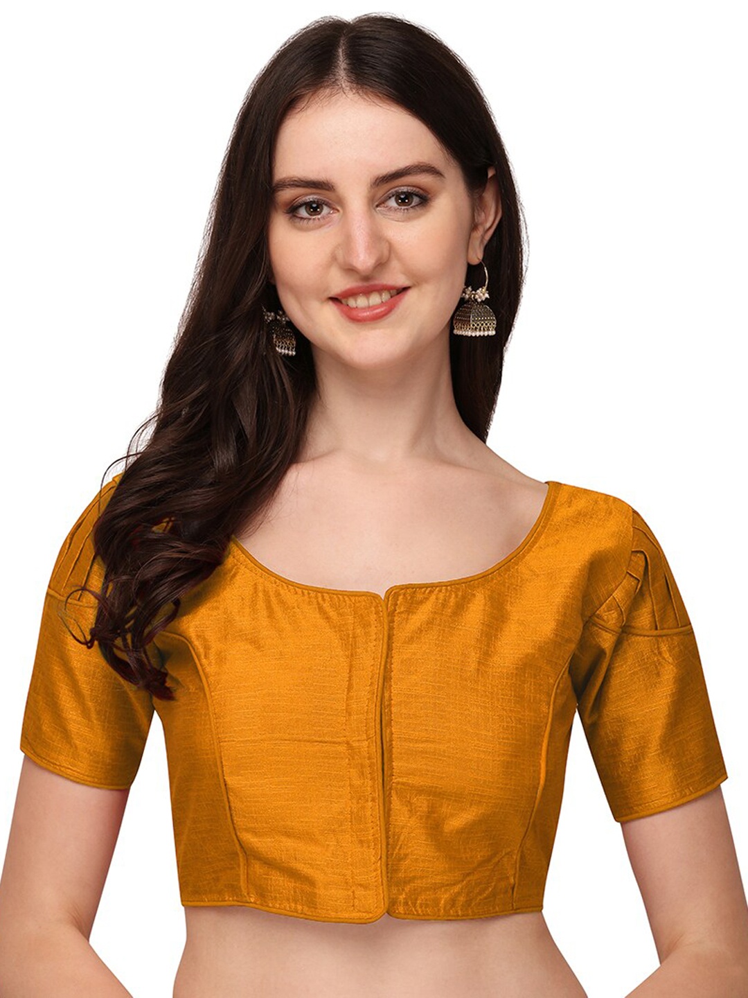 

Sumaira Tex Women Yellow Solid Readymade Silk Saree Blouse