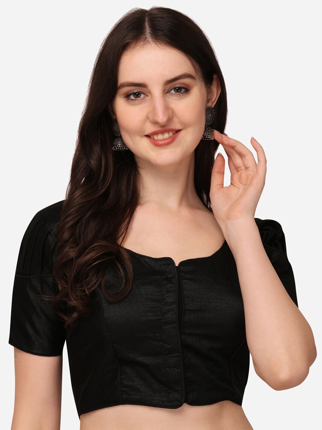 

Sumaira Tex Women Black Solid Saree Blouse
