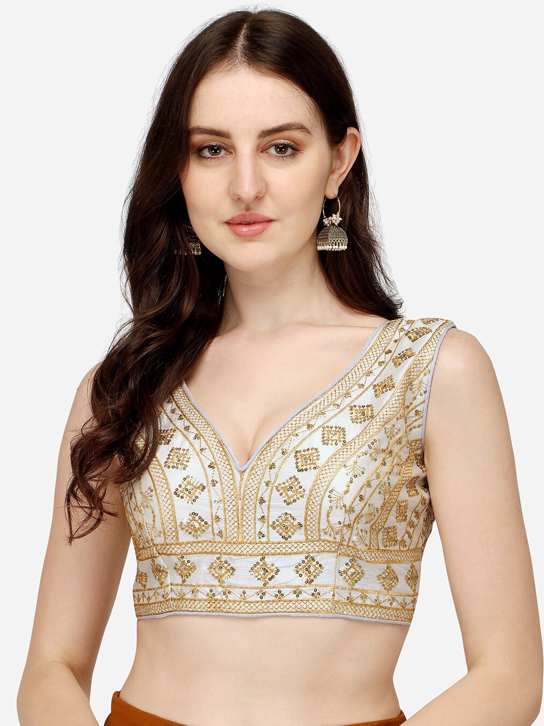 

Sumaira Tex White Embroidered Saree Blouse