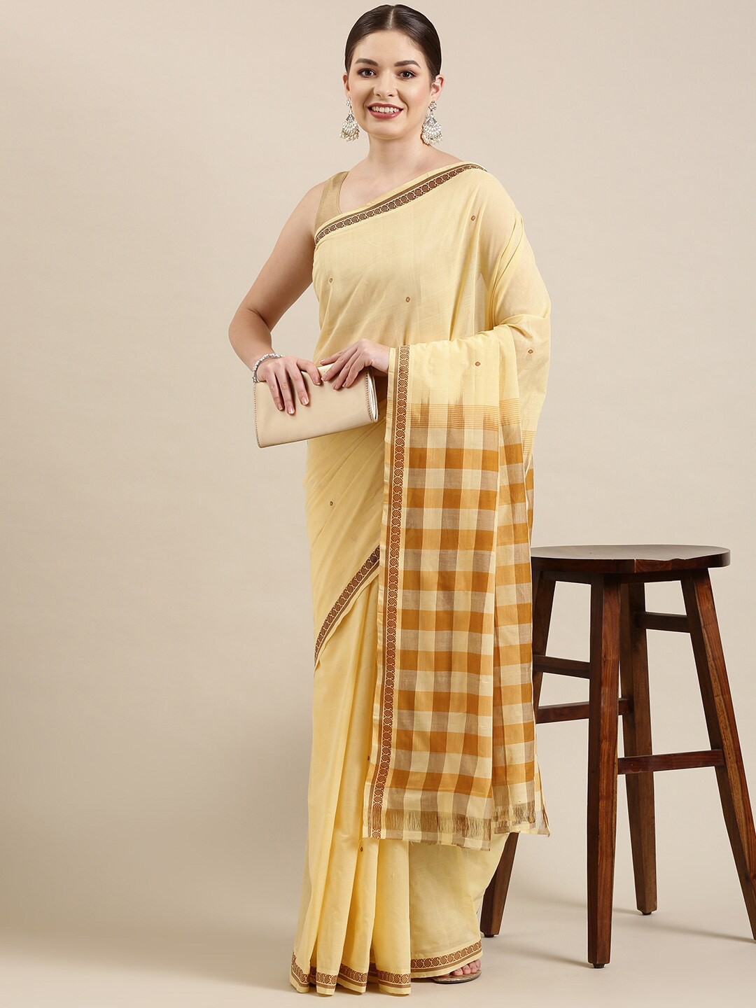 

The Chennai Silks Yellow & Cream-Coloured Pure Cotton Fusion Saree
