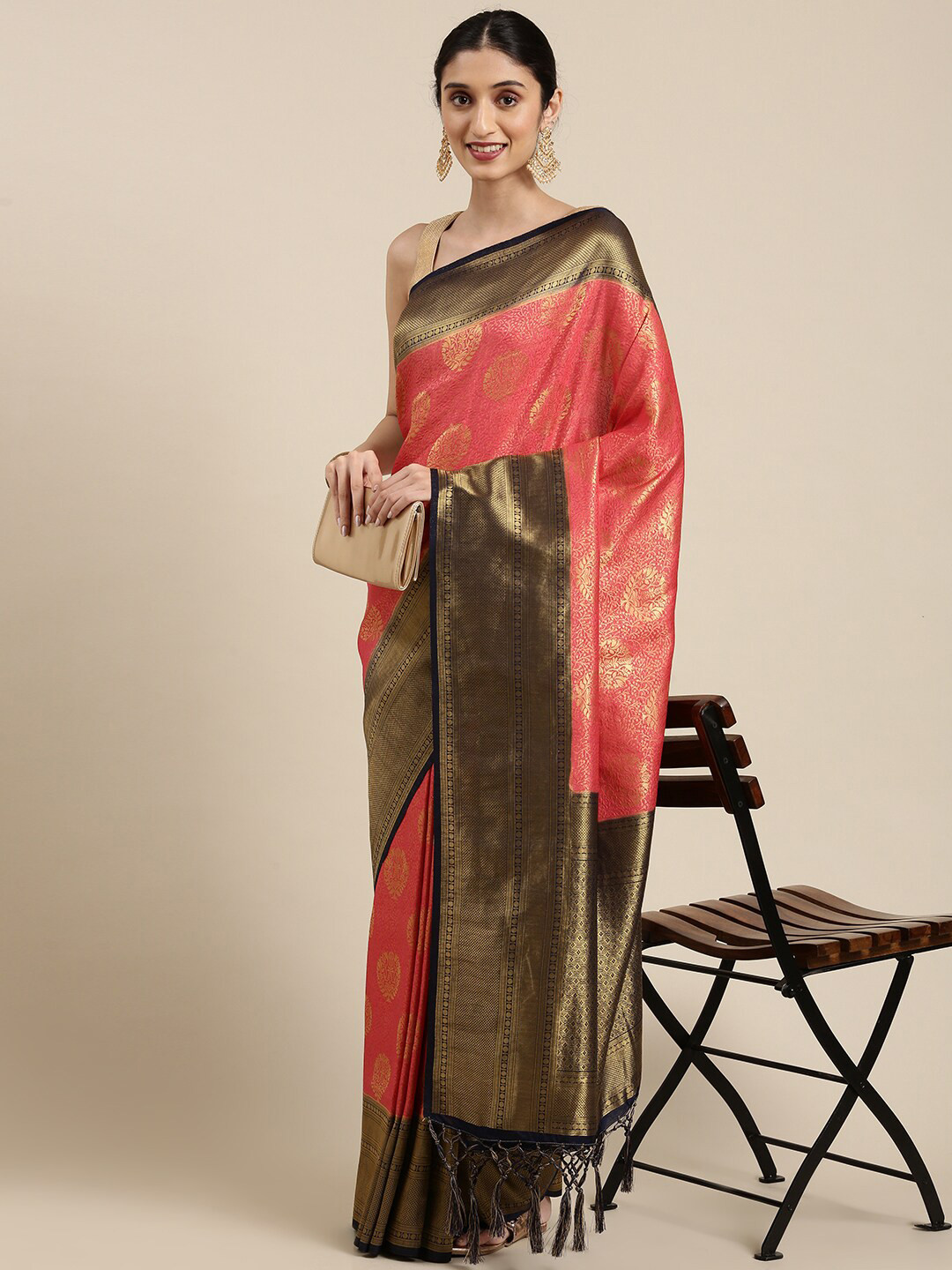 

The Chennai Silks Women Woven Design Zari Art Silk Fusion Kanjeevaram Saree, Red