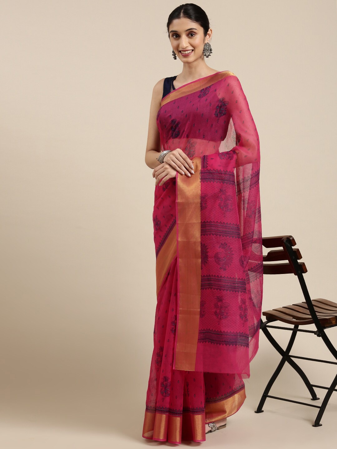 

The Chennai Silks Magenta Floral Pure Cotton Saree