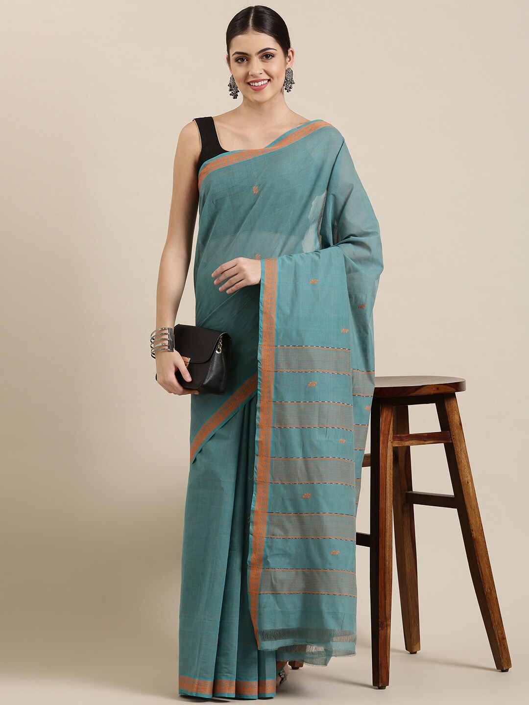 

The Chennai Silks Turquoise Blue Woven Design Pure Cotton Saree