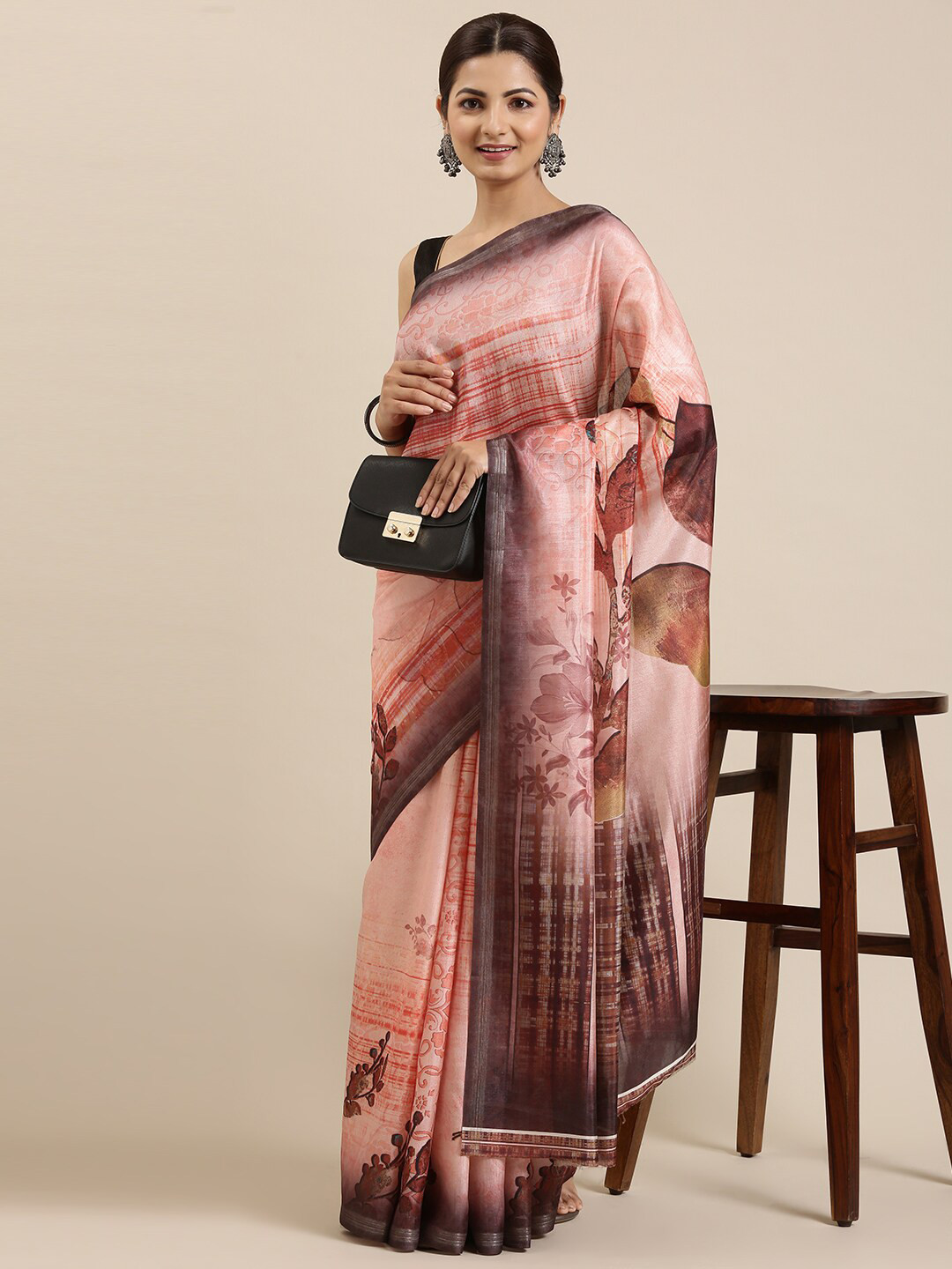 

The Chennai Silks Orange & Peach-Coloured Floral Printed Polyester Saree