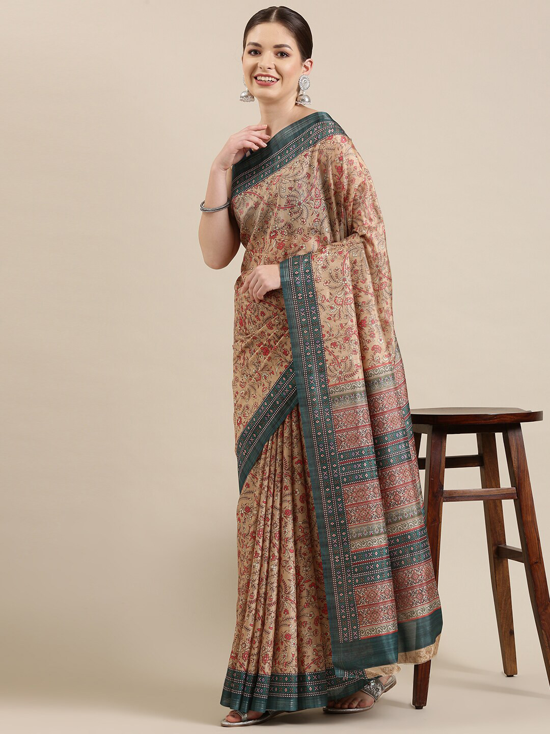 

The Chennai Silks Mustard Floral Saree