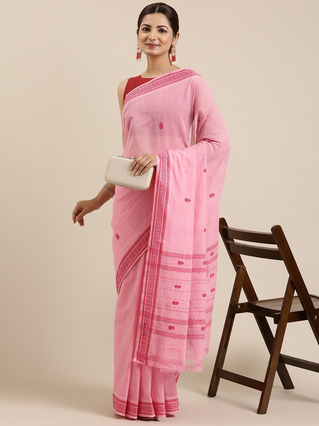 

The Chennai Silks Rose & Red Ethnic Motifs Pure Cotton Saree