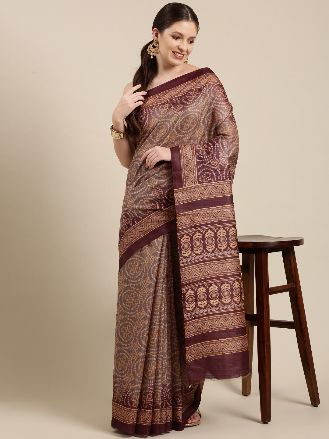 

The Chennai Silks Brown Bandhani Banarasi Saree
