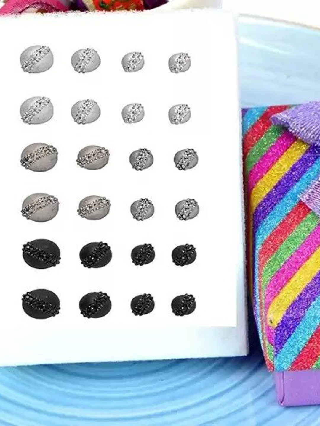 

Stripes Contemporary Studs Earrings Pair of 12, Grey