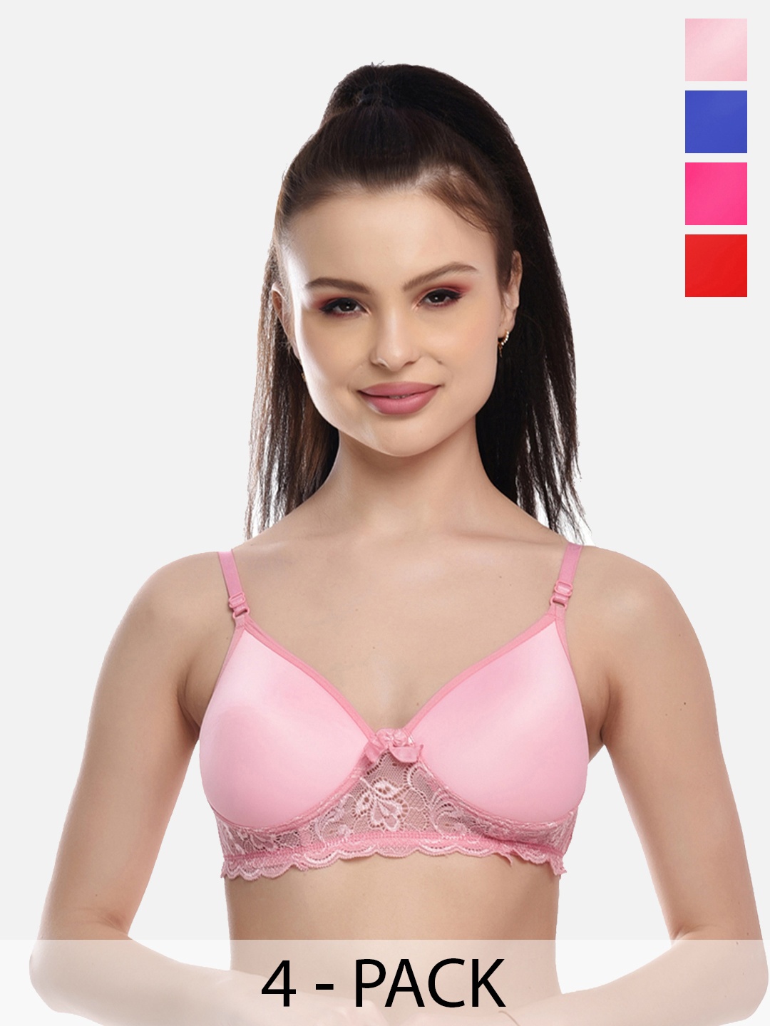 

FIMS Pack of 4 Women Red & Blue Bra Lightly Padded