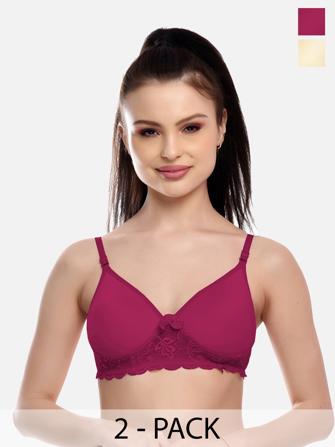 

FIMS Pack Of 2 Purple & Beige Bra Lightly Padded