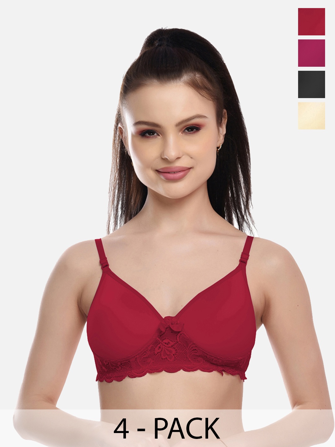 

FIMS Women Pack Of 4 Lightly Padded Everyday Bra, Maroon
