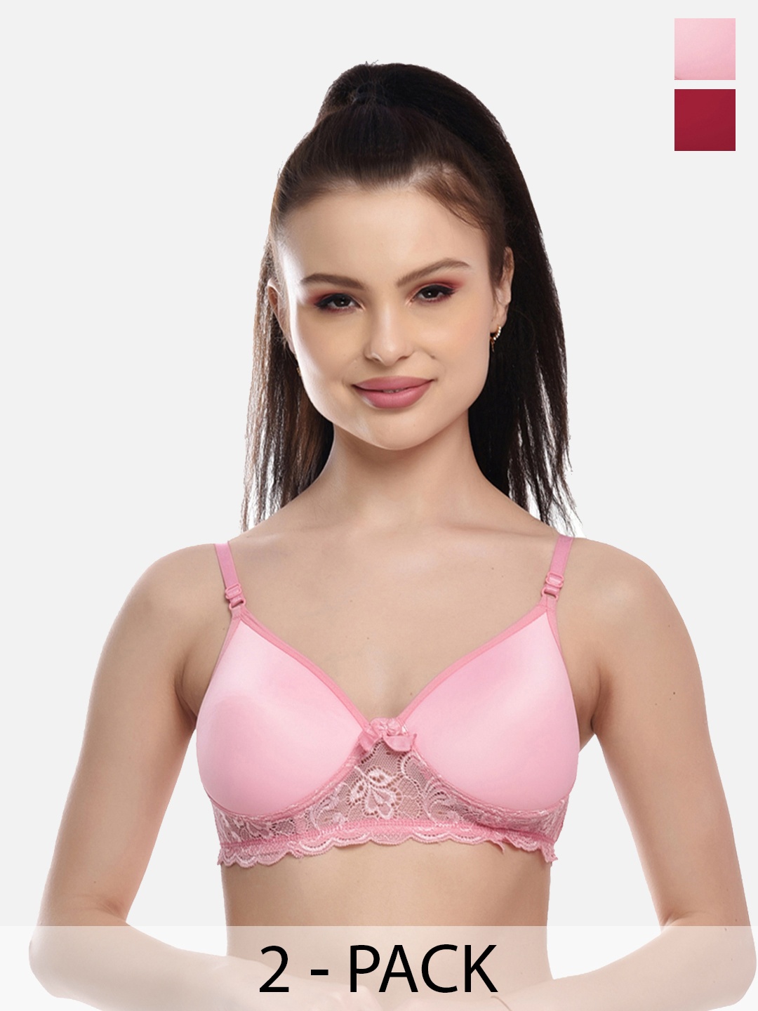 

FIMS Women Pack of 2 Pink & Maroon Bra Lightly Padded