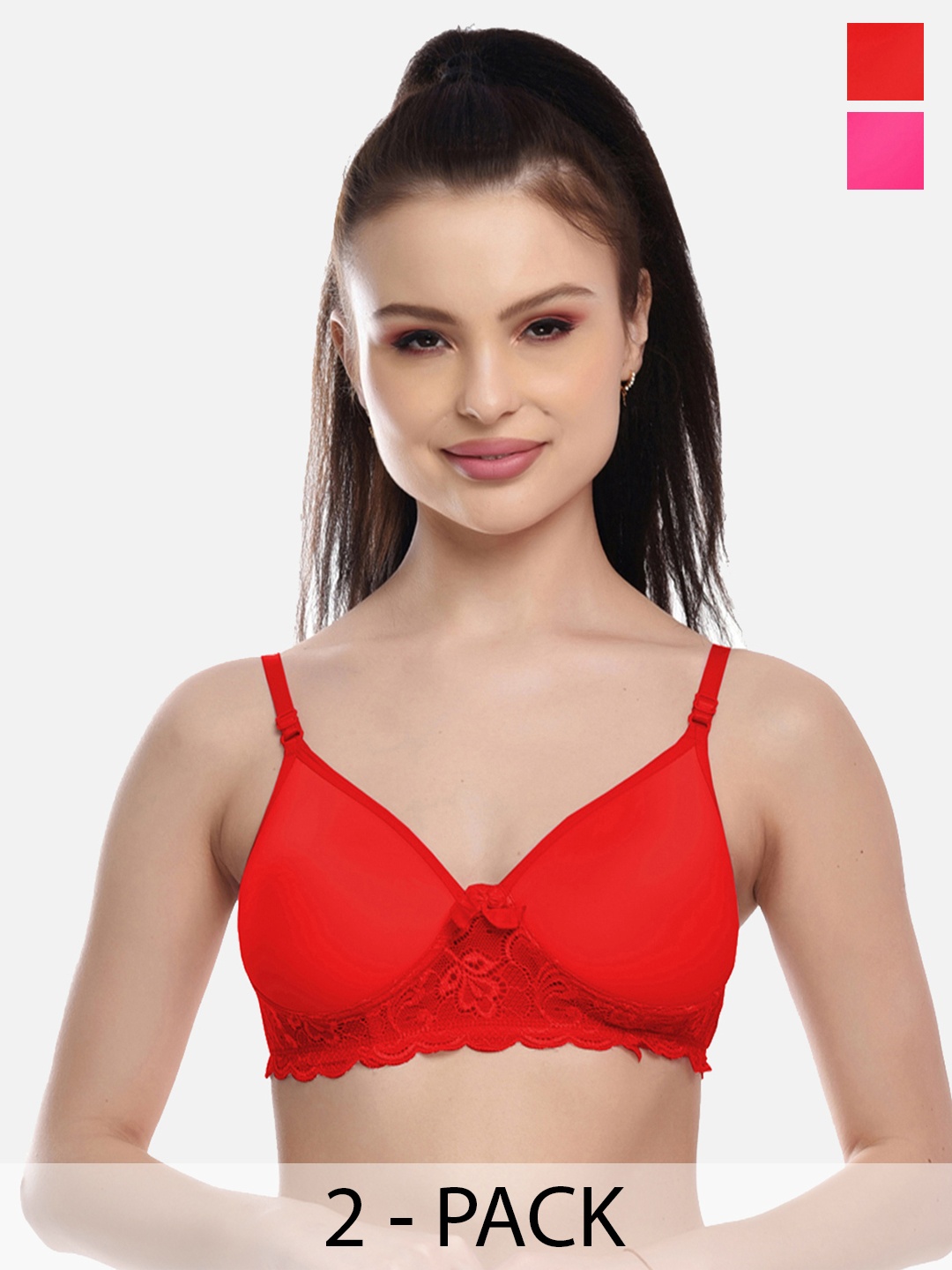 

FIMS Red & Pink Set Of 2 Bra Lightly Padded