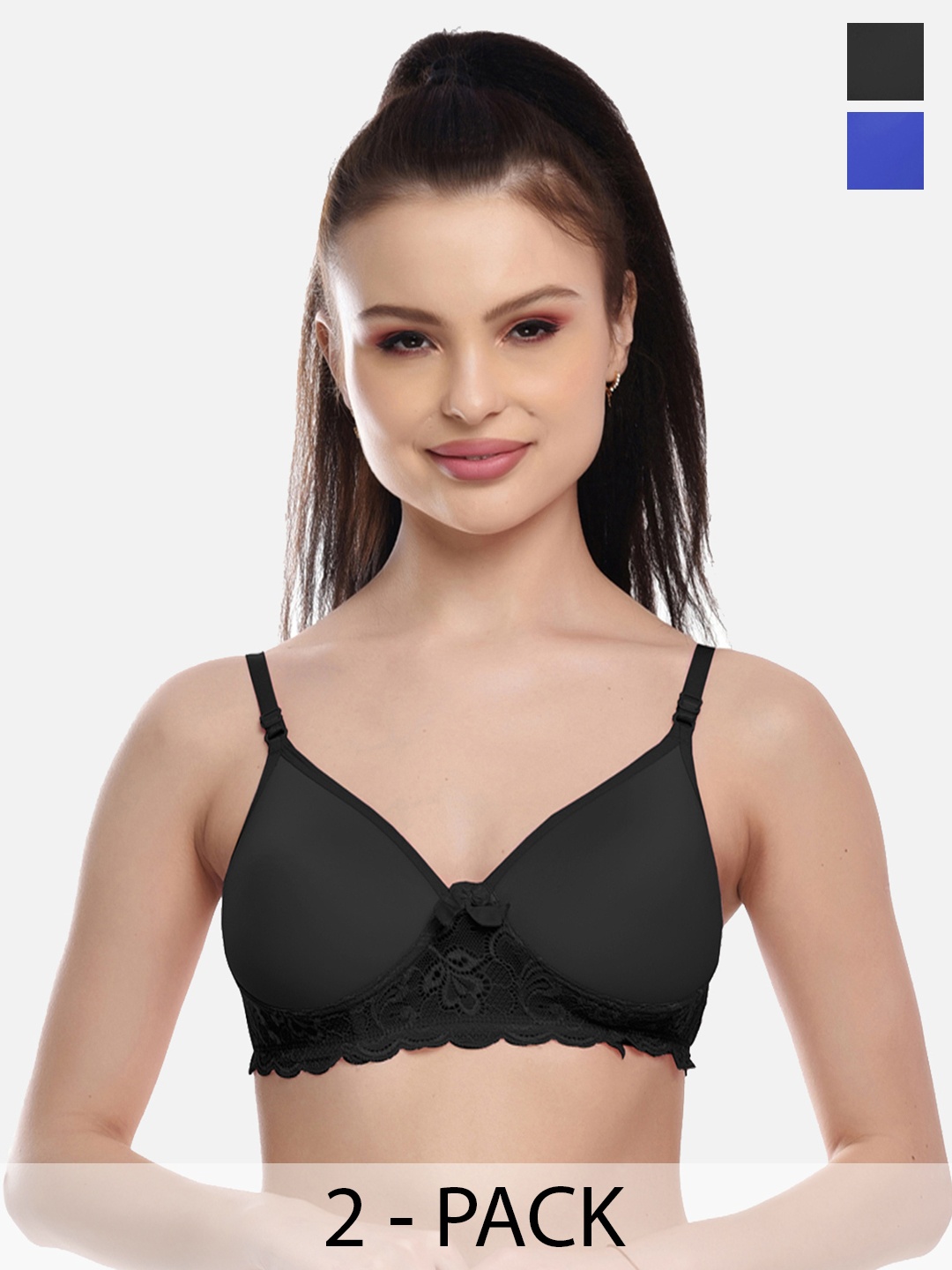 

FIMS Women Set Of 2 Blue & Black Lightly Padded Bra