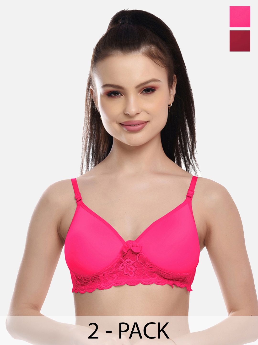 

FIMS Pack Of 2 Fuchsia & Maroon Bra Lightly Padded