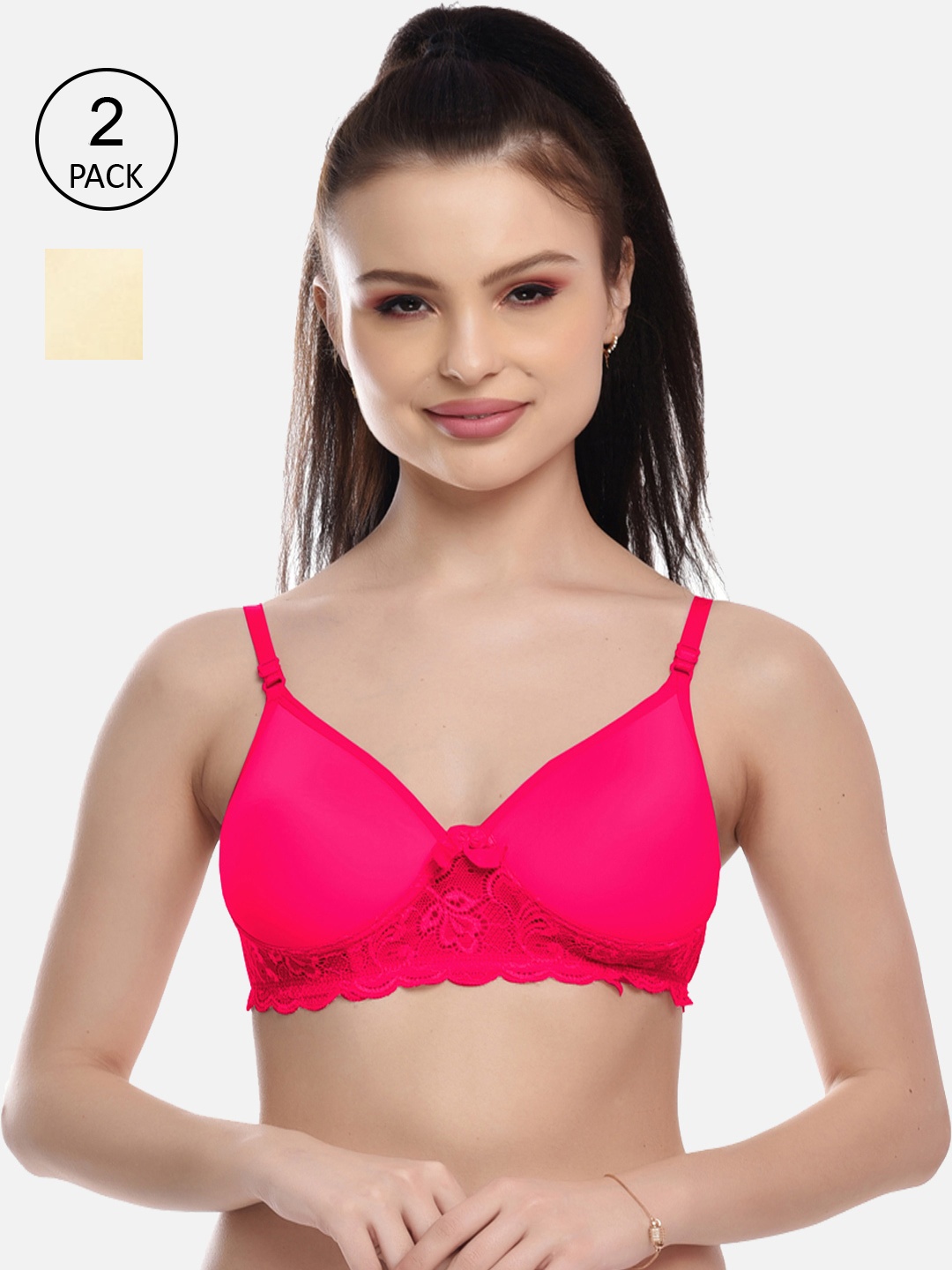 

FIMS Pack of 2 Fuchsia & Beige Lightly Padded Bra