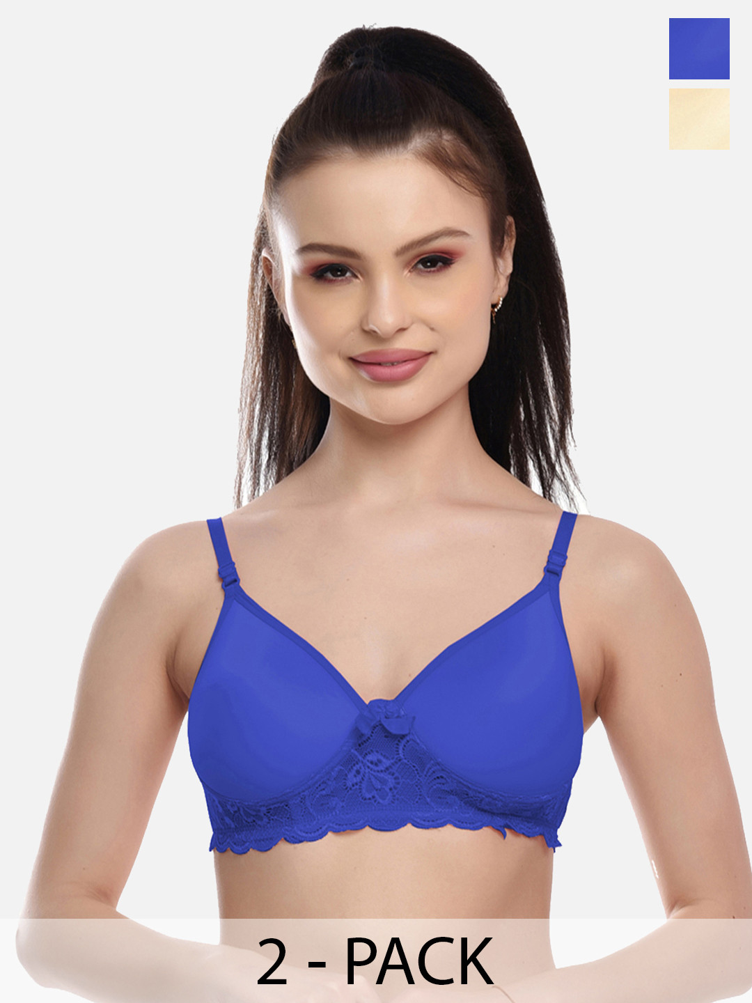 

FIMS Women Pack of 2 Blue & Beige Bra Lightly Padded