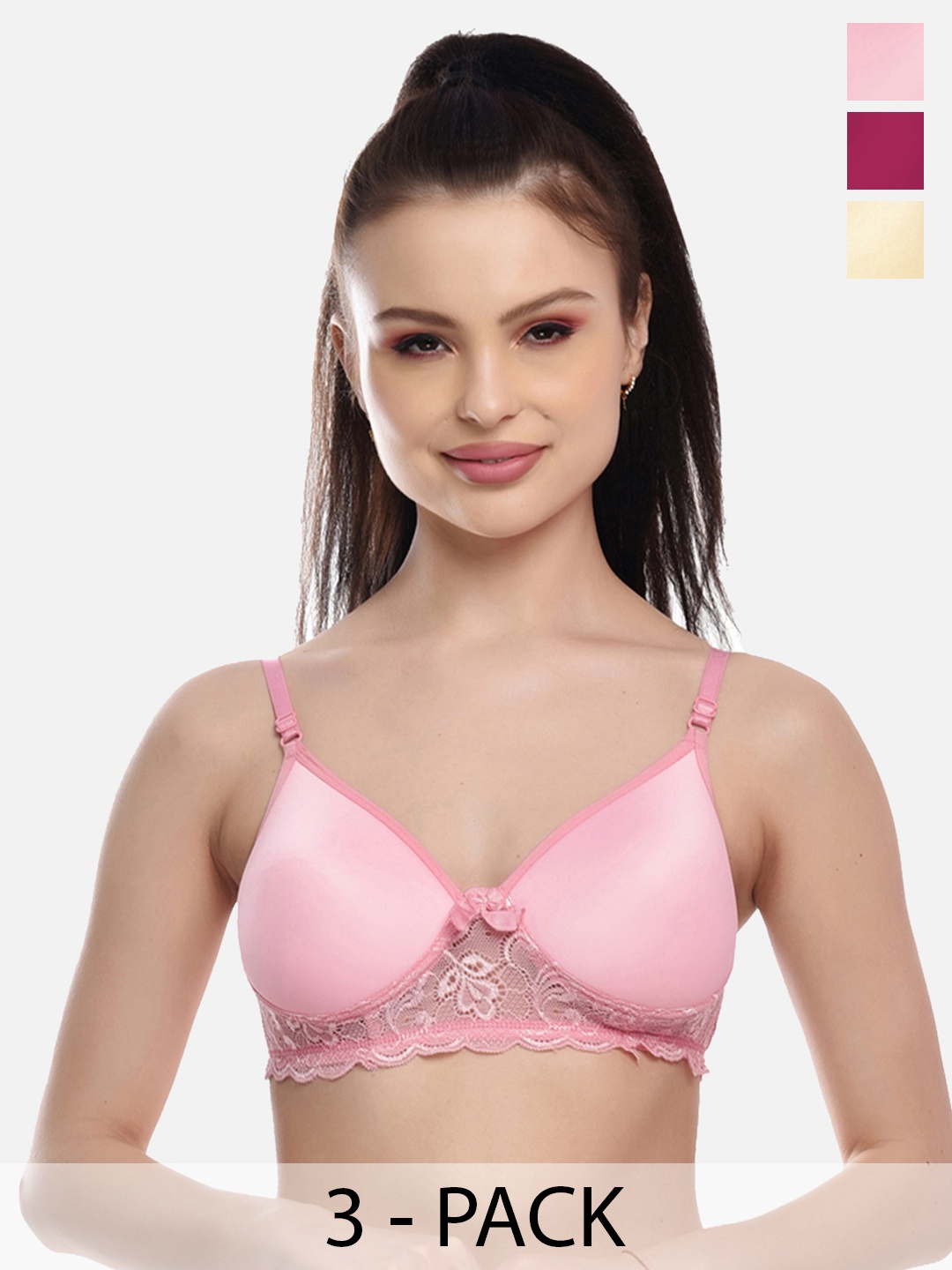 

FIMS Women Pink & Purple Bra Lightly Padded