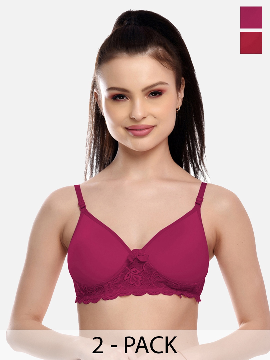 

FIMS Pack of 2 Purple & Maroon Lace Bra- Lightly Padded