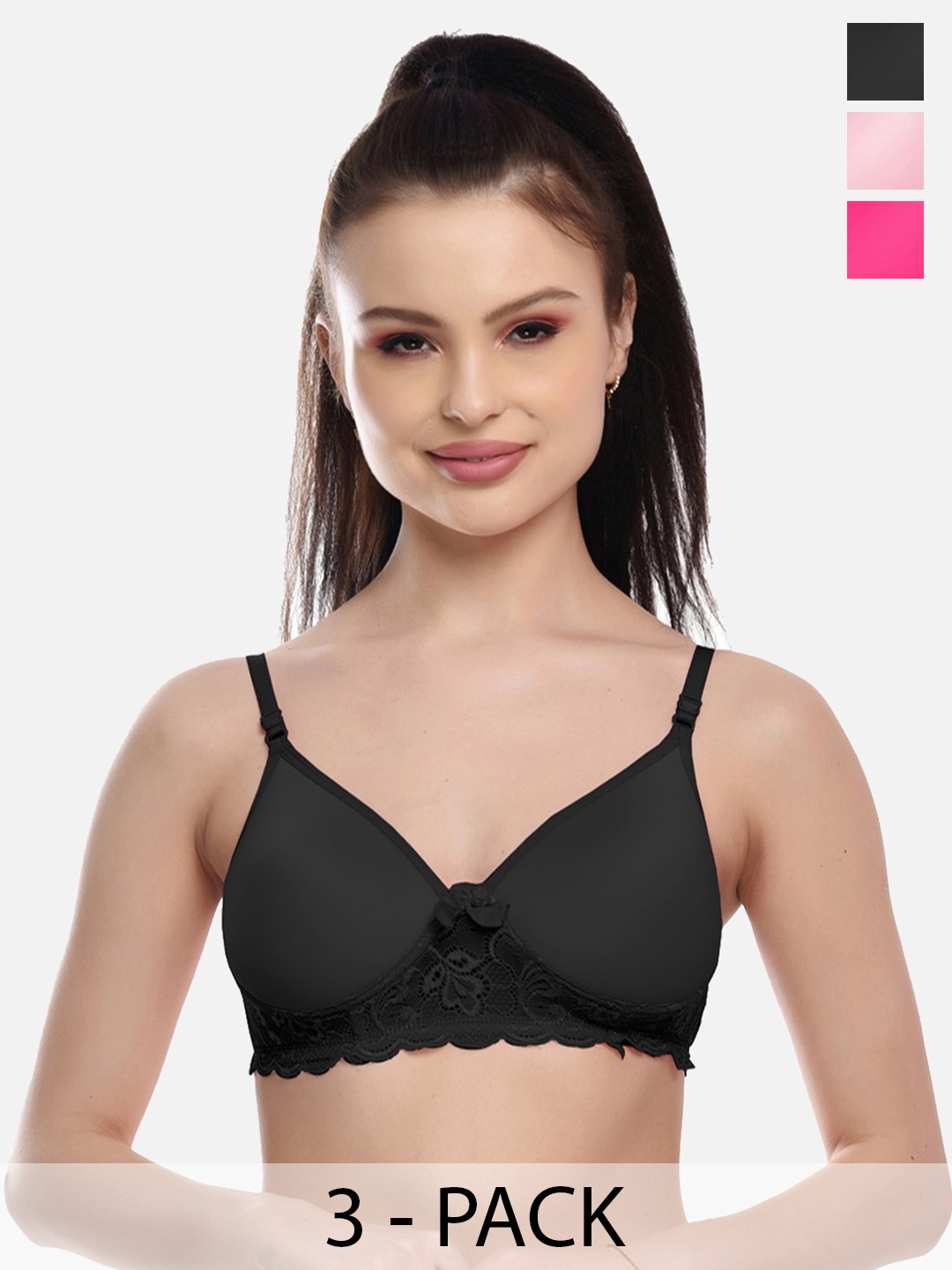 

FIMS Women Pack Of 3 Lightly Padded Everyday Bra, Pink
