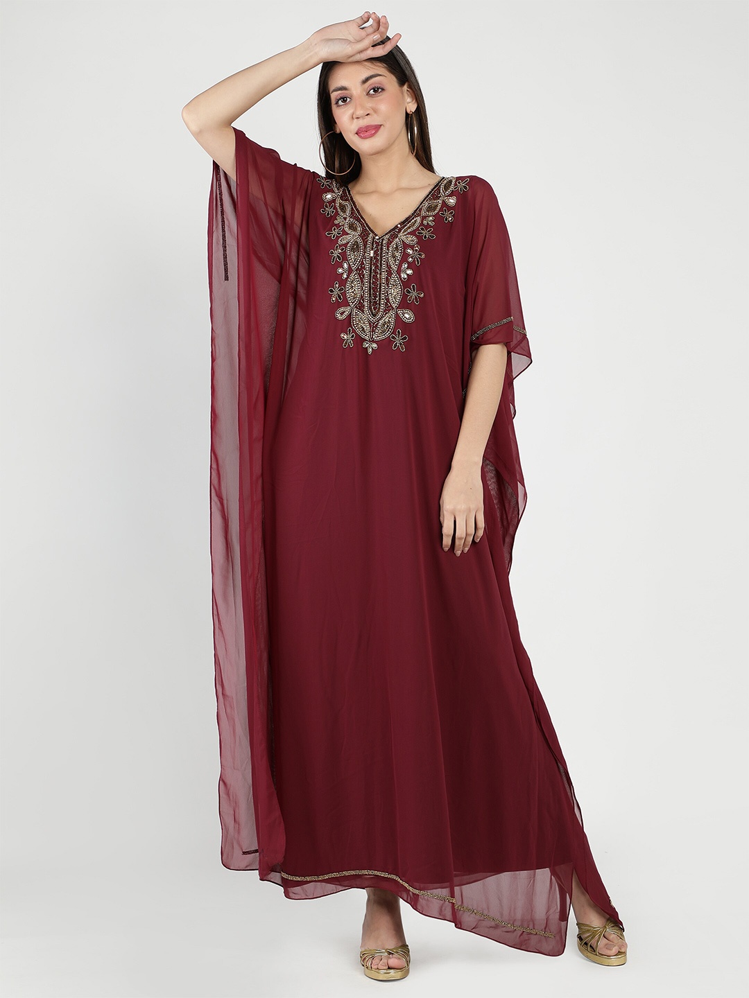 

DEBONATELLA Maroon Georgette Maxi Dress
