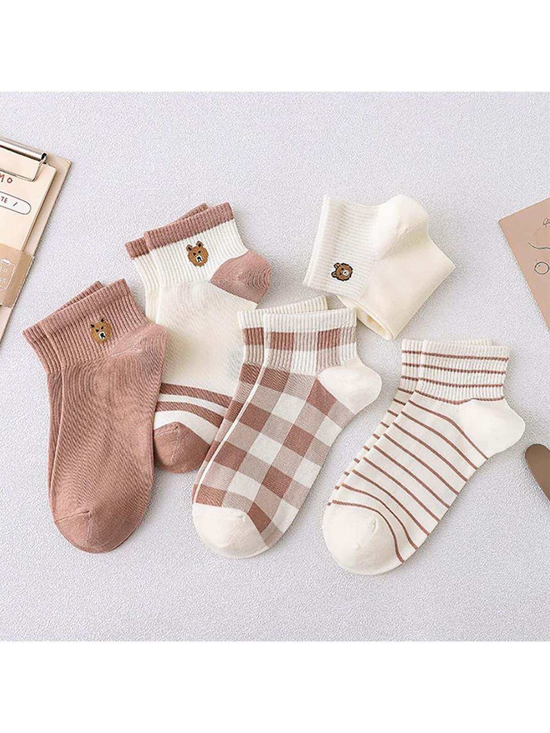 

YOUSTYLO Unisex Pack Of 5 Ankle-Length Socks, White