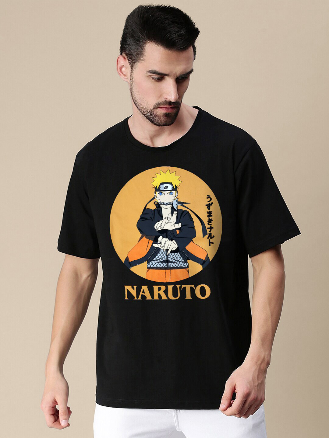 

Free Authority Men Black & Orange Naruto Printed T-shirt