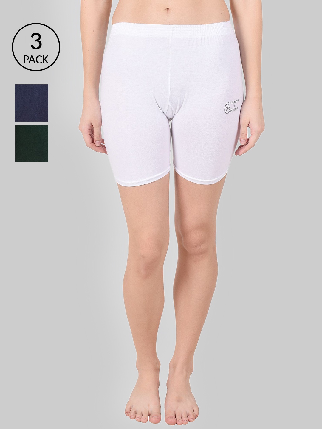 

Apraa & Parma Women White, Navy Blue & Green Slim Fit Cycling Sports Shorts