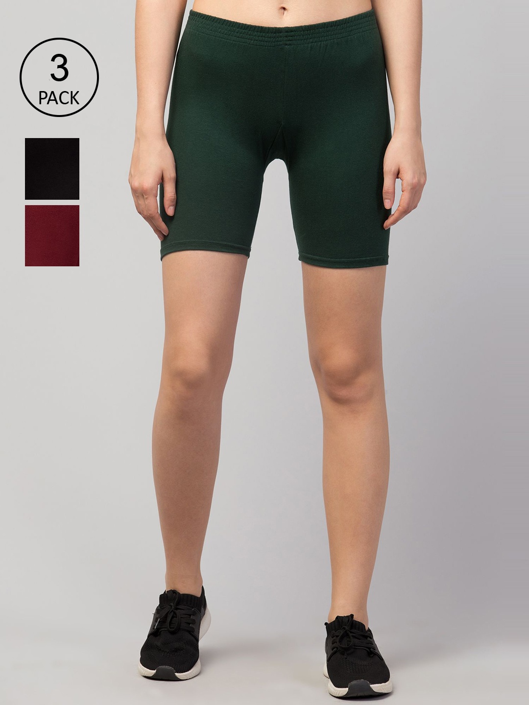 

Apraa & Parma Pack of 3 Women Multi Slim Fit Cycling Sports Shorts, Black
