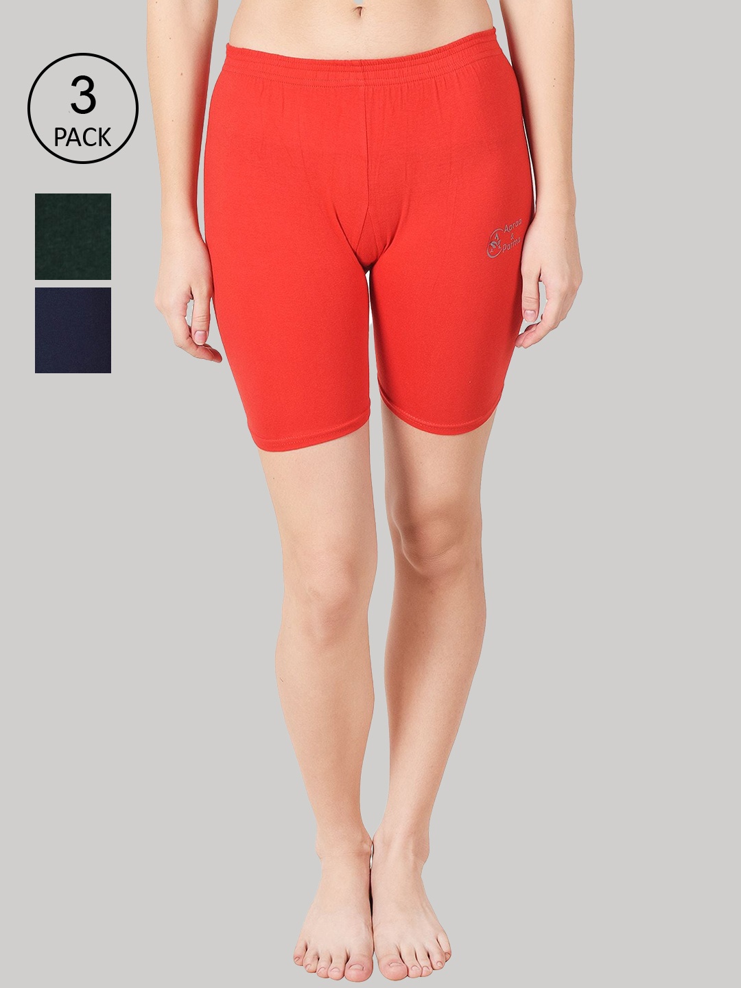 Apraa & Parma Women Pack of 3 Multi Slim Fit Cycling Sports Shorts, Red
