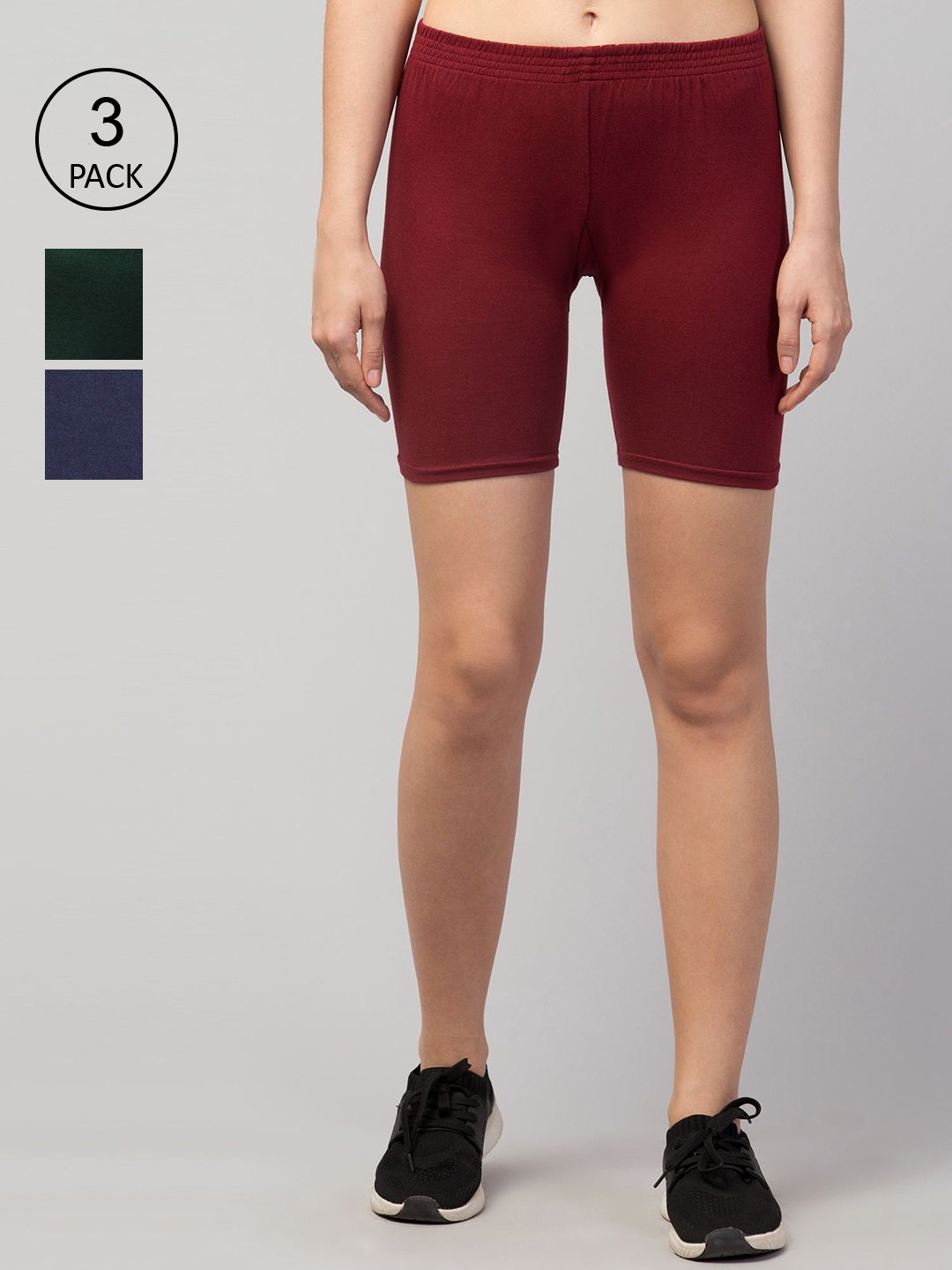 

Apraa & Parma Women Pack Of 3 Slim Fit Cycling Sports Shorts, Maroon