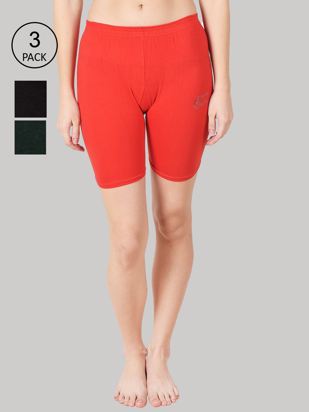 

Apraa & Parma Women Pack Of 3 Slim Fit Cycling Sports Shorts, Red