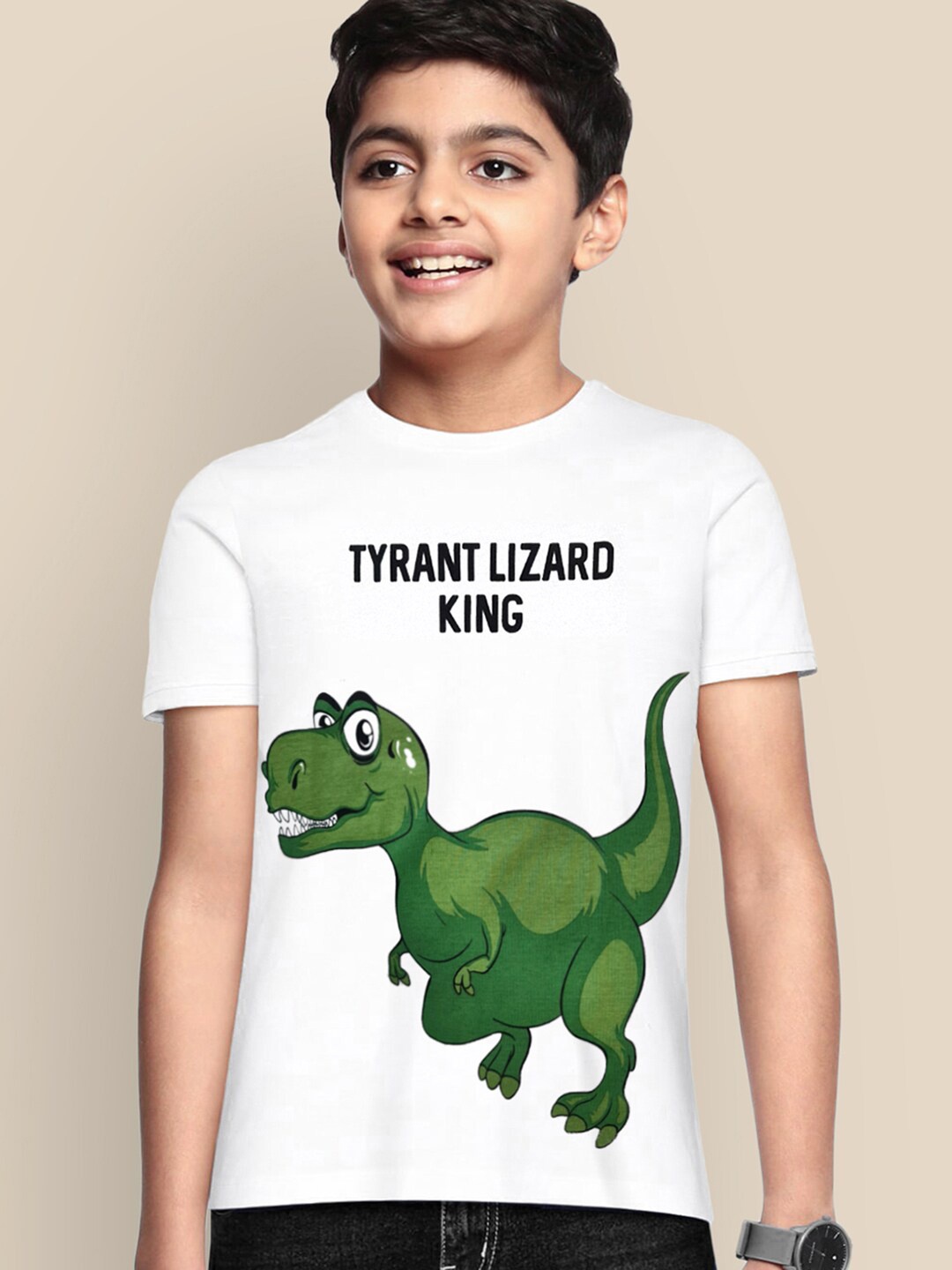 

Kids Ville Boys White & Green Printed T-shirt