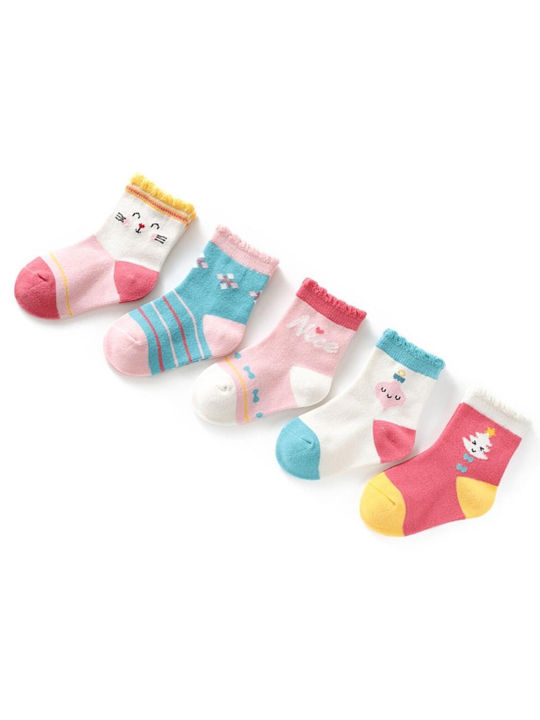 

YOUSTYLO Kids Pack of 5 Patterned Ankle -length Socks, Blue