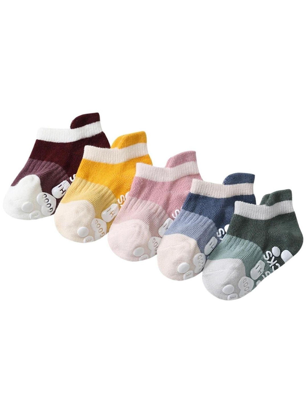 

YOUSTYLO Kids Pack Of 5 Patterned Cotton Ankle-Length Socks, Pink