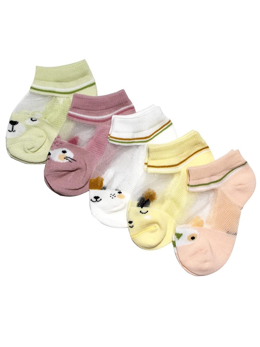 

YOUSTYLO Kids Pack of 5 Pairs Patterned Ankle-Length Socks, Yellow