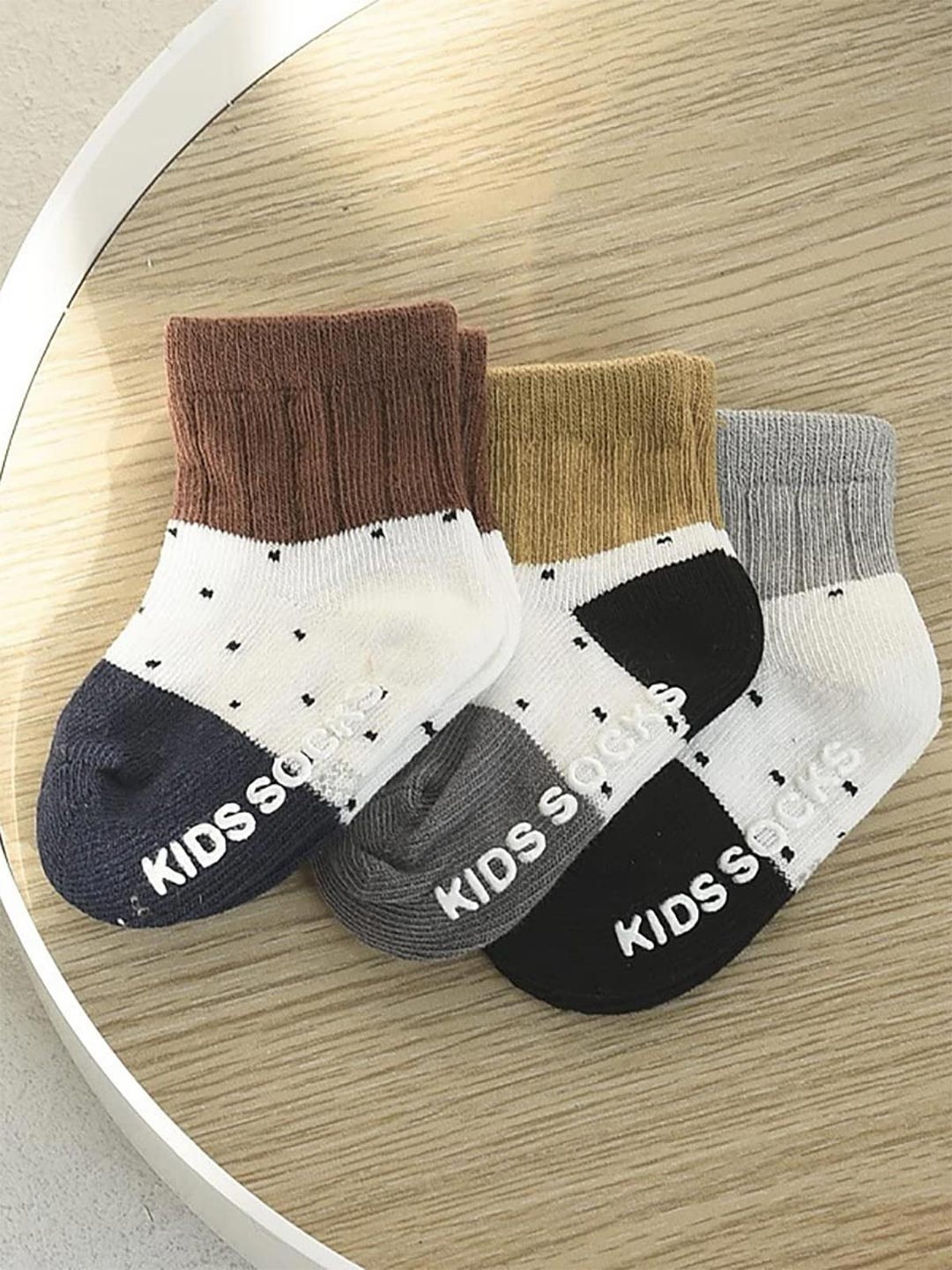 

YOUSTYLO Kids Pack Of 3 Patterned Cotton Ankle-Length Socks, Grey