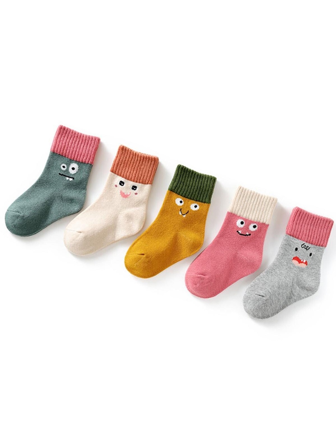 

YOUSTYLO Kids Pack Of 5 Patterned Ankle-Length Socks, Pink