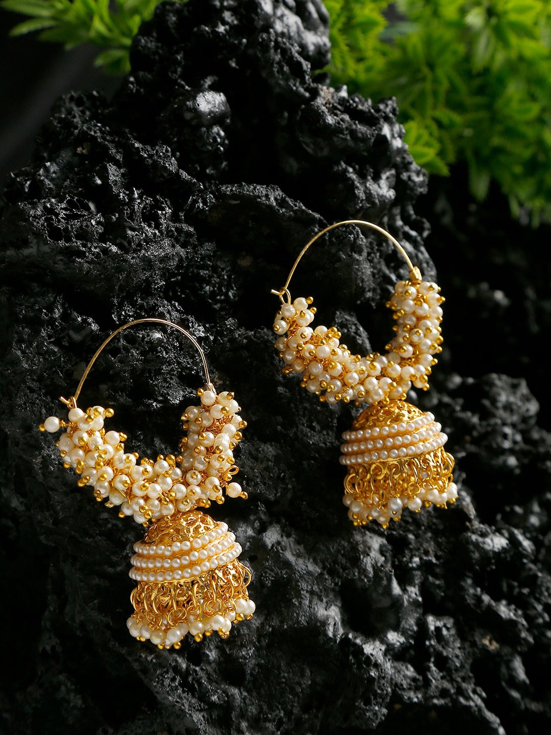 

YouBella Gold-Plated & White Circular Hoop Earrings