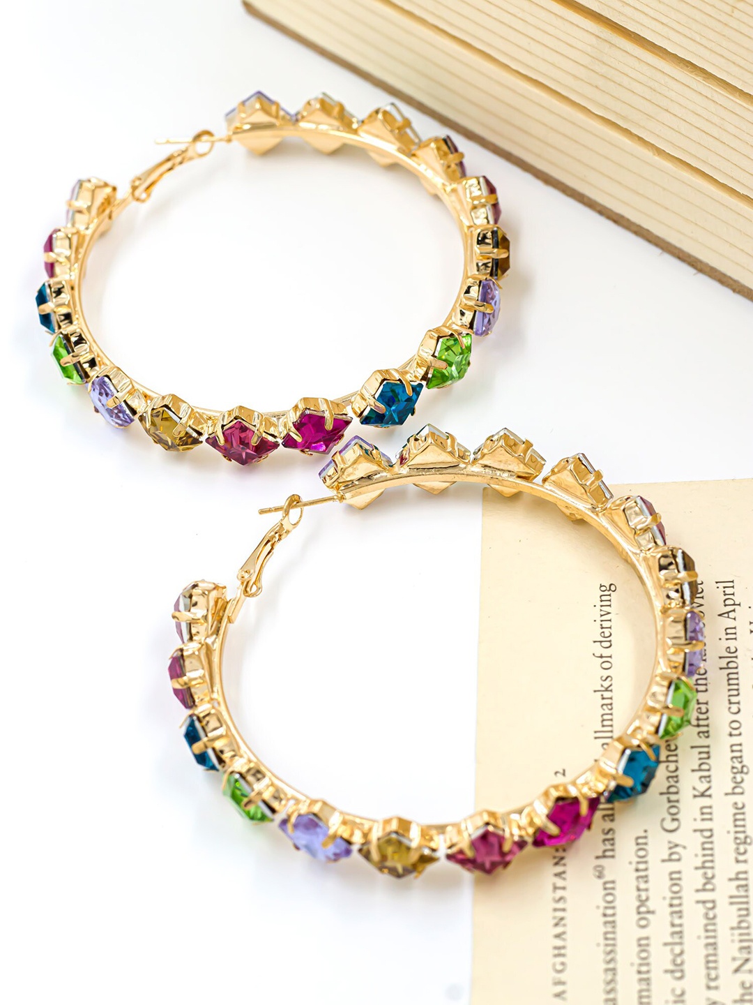 

Bellofox Gold-Plated Multicoloured Circular Hoop Earrings, Multi