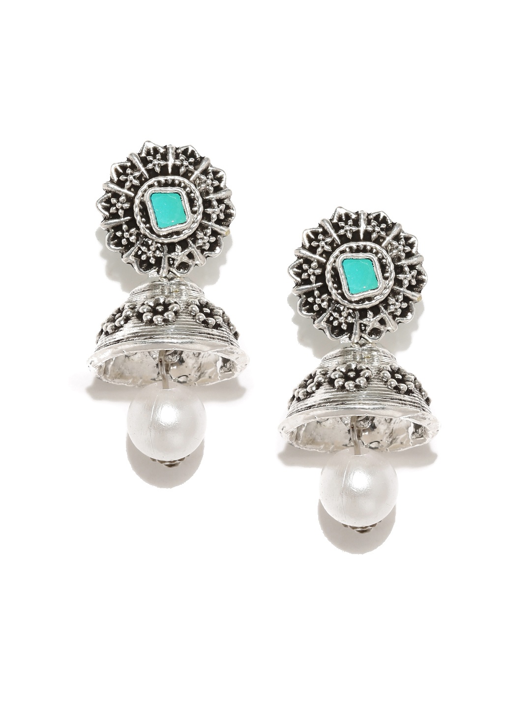 

Zaveri Pearls Oxidized Silver-Plated Jhumkas