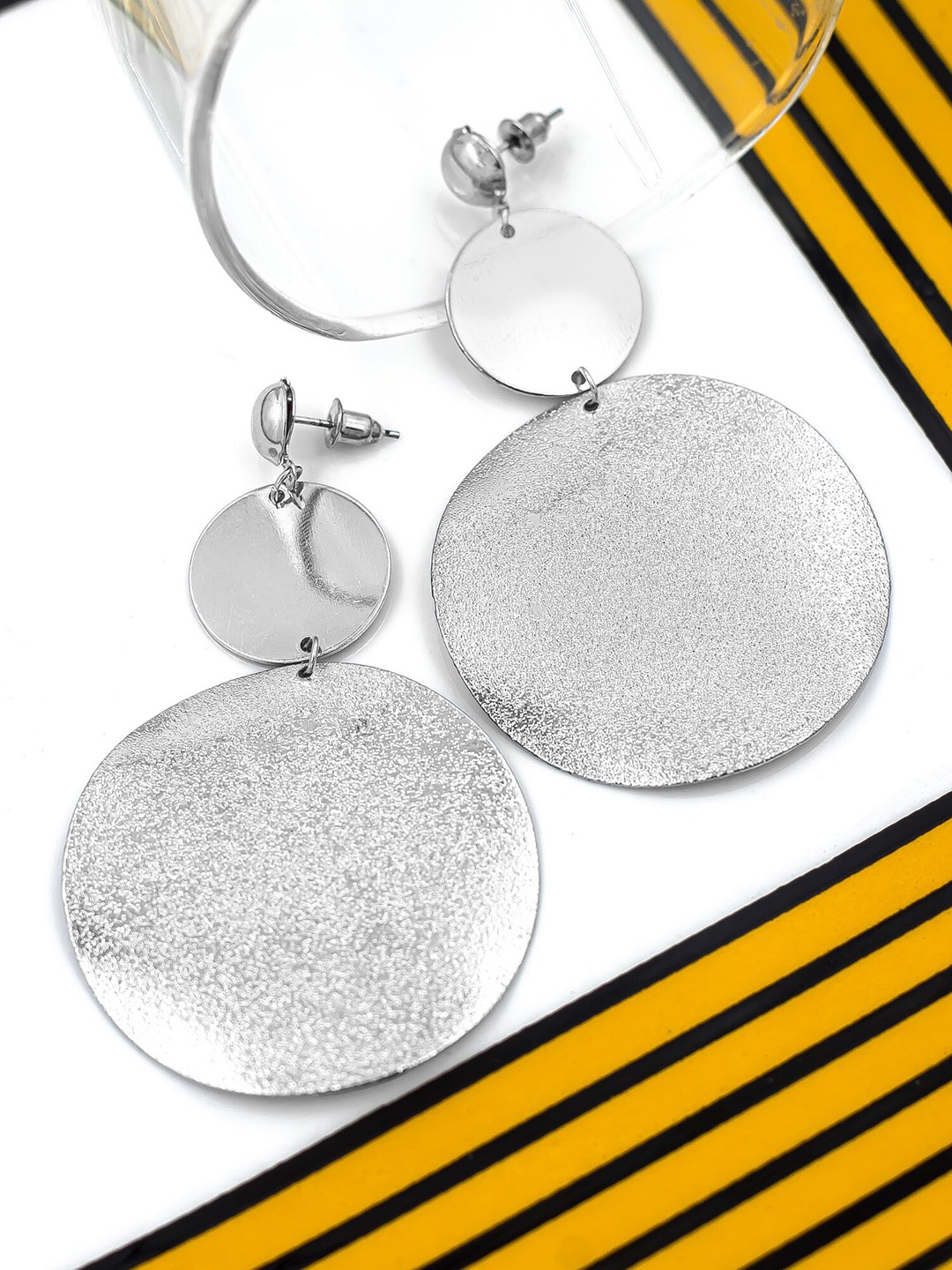 

Bellofox Women Silver-Toned Circular Drop Earrings