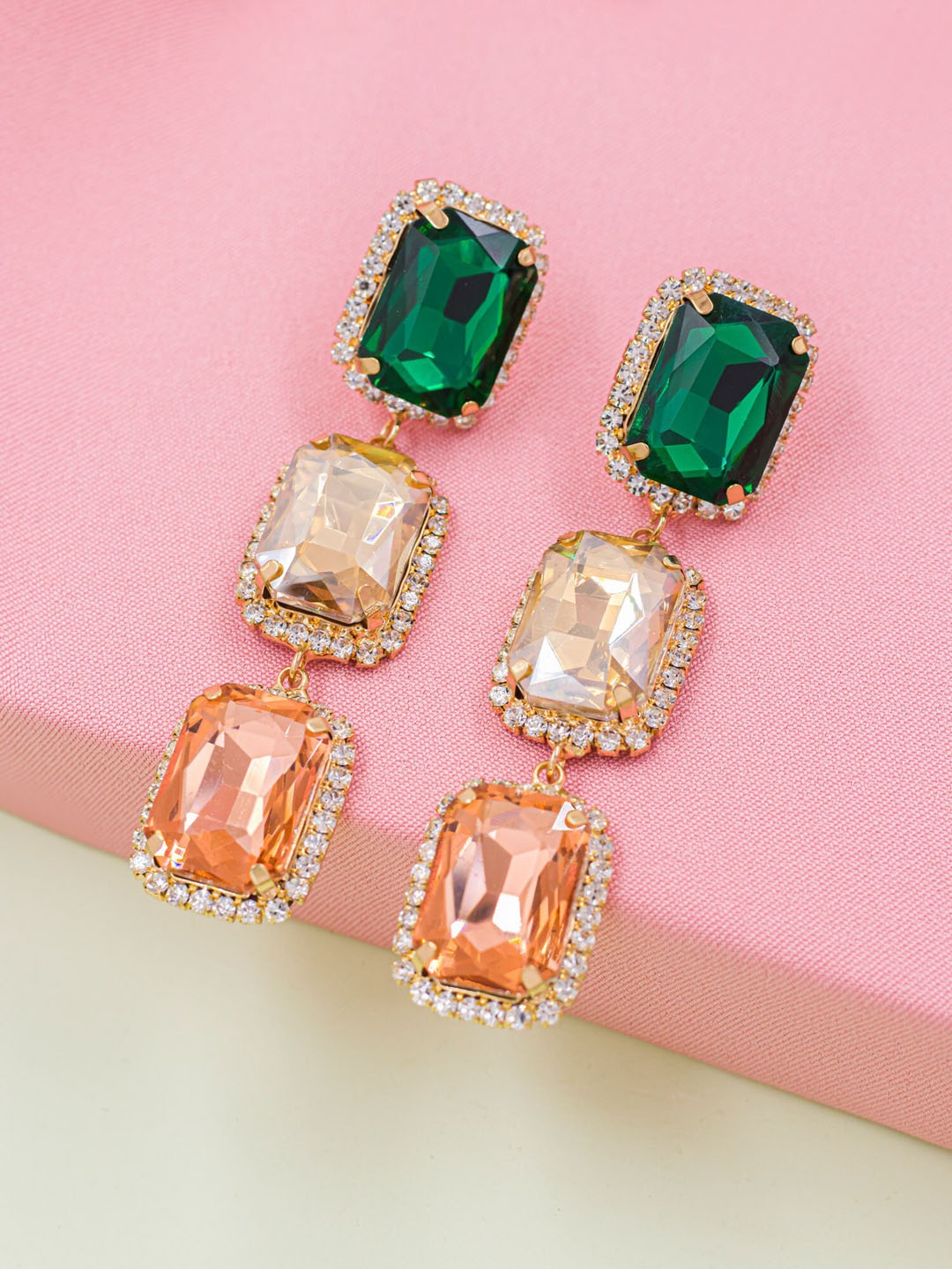 

Bellofox Green, white & Orange Geometric Studs Earrings, Multi