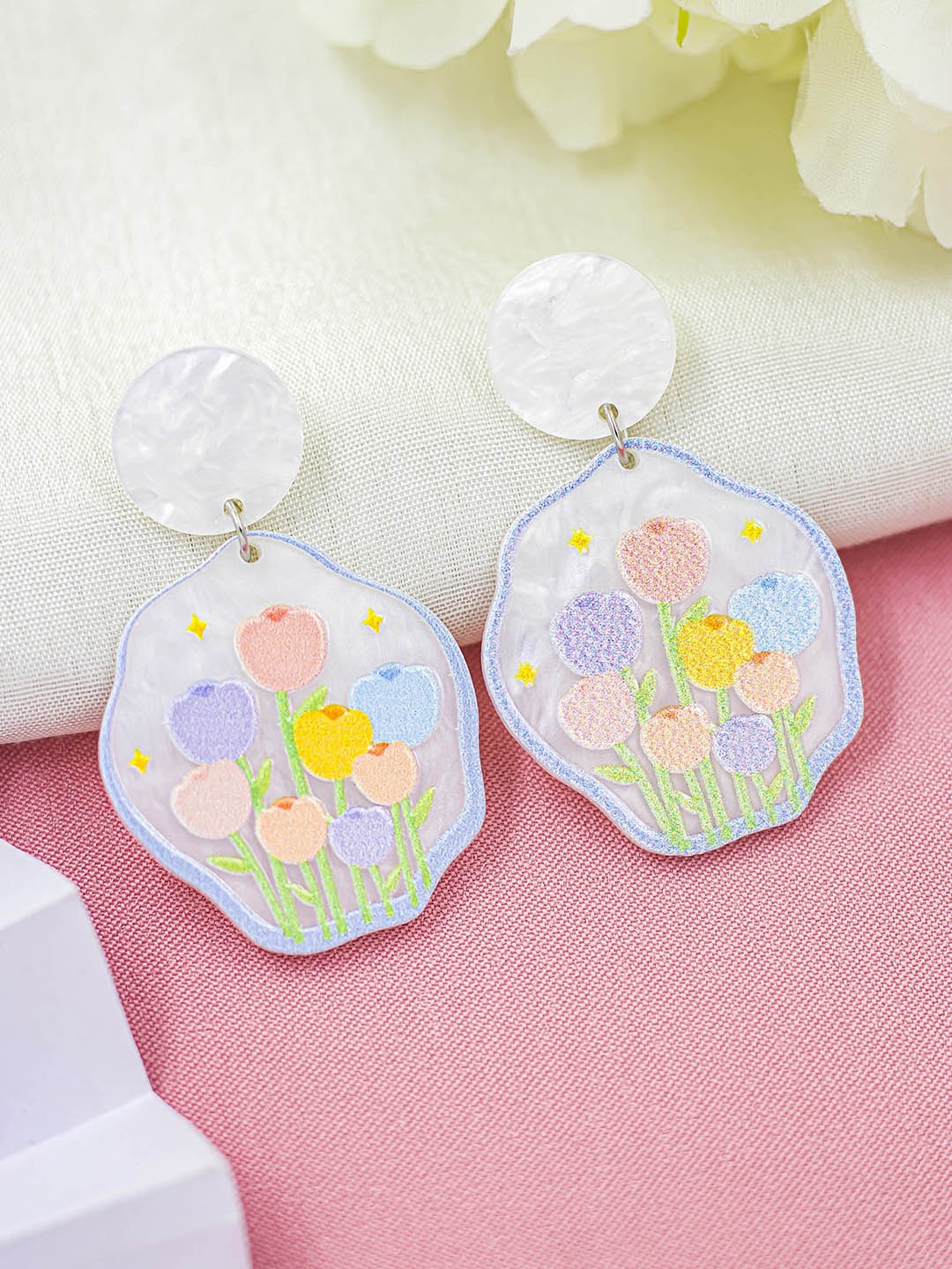 Bellofox White & Yellow Circular Drop Earrings