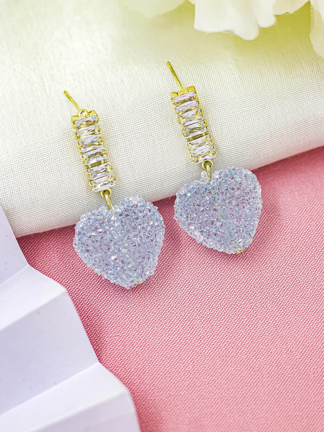 

Bellofox Blue & Gold-Toned Heart Shaped Drop Earrings